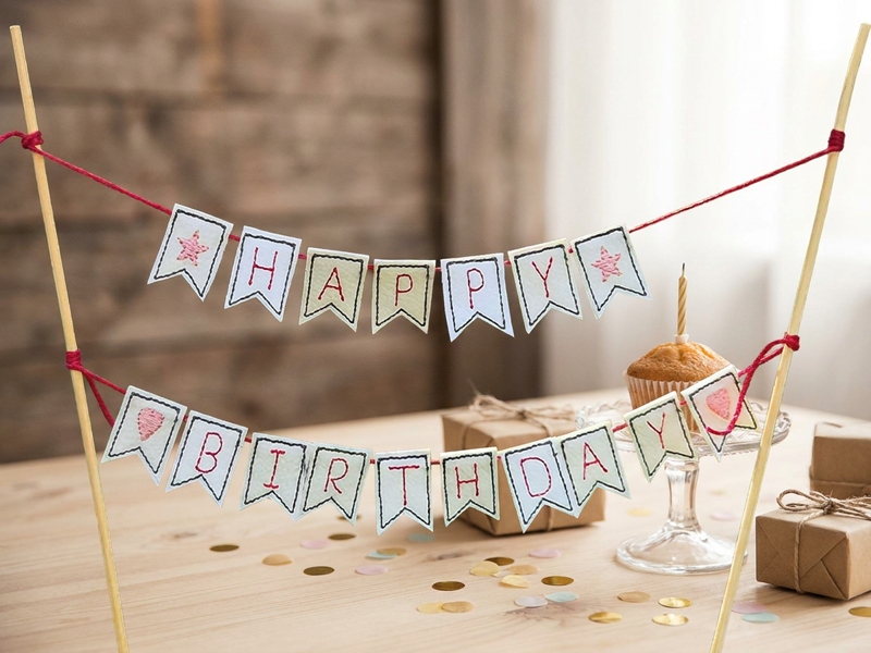 Mini Wimpelkette Happy Birthday - ITH-Stickdatei
